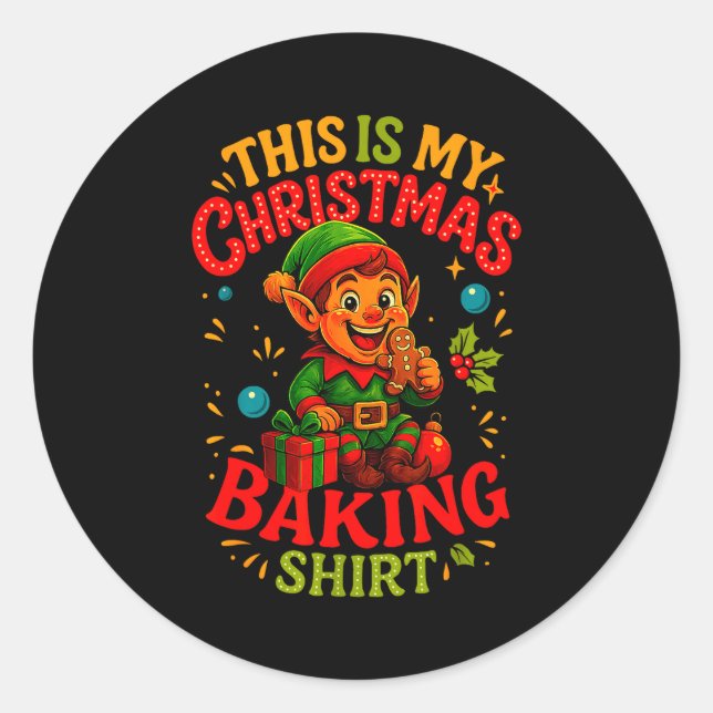 Sticker Rond Christmas Baking Shirt Cute Elf Gingerbread Pastry (Devant)