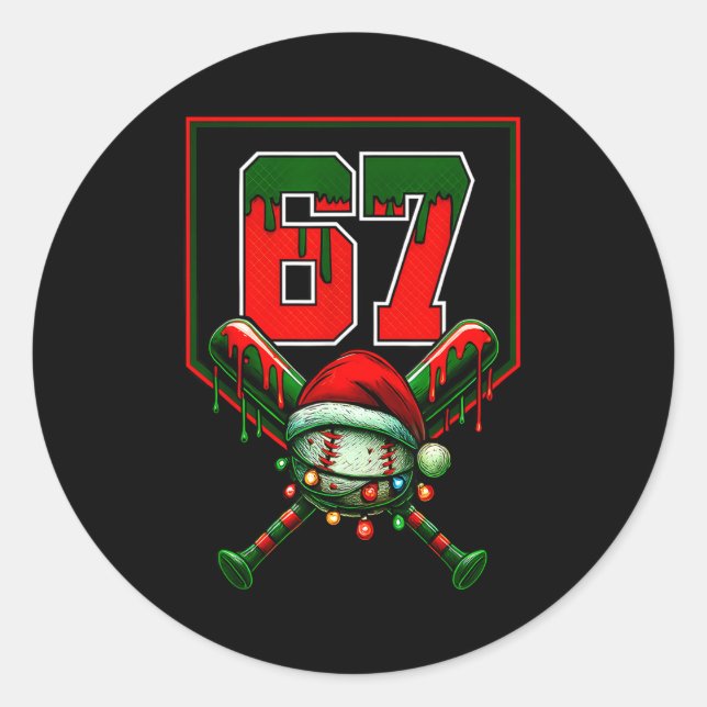Sticker Rond Christmas Baseball Drip Number 67 Player Or 67th B (Devant)