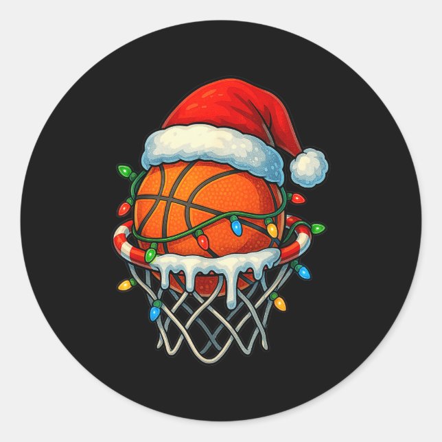 Sticker Rond Christmas Basketball Ice Cream Drip For Boys Kids  (Devant)