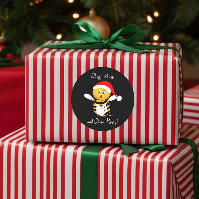 Sticker Rond Christmas Bee Singing Bee Merry! (Créateur téléchargé)