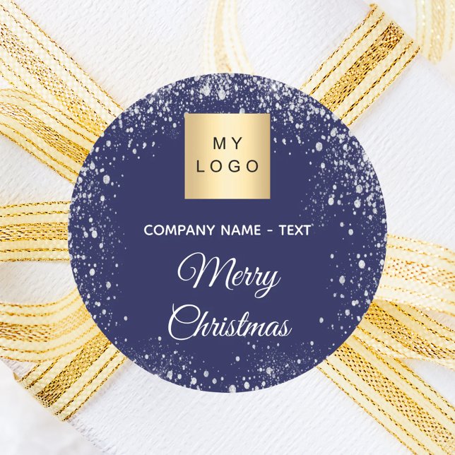 Sticker Rond Christmas blue silver glitter business logo (Créateur téléchargé)