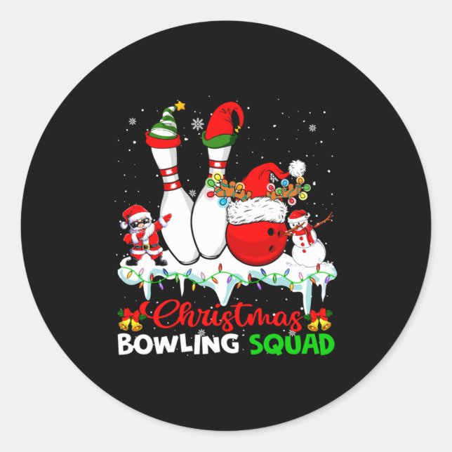 Sticker Rond Christmas Bowling Squad Dabbing Santa Elf Bowling  (Devant)