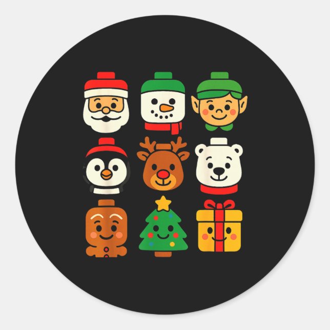 Sticker Rond Christmas Building Brick Santa Elf Snowman Xmas Bo (Devant)