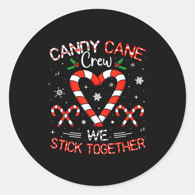 Sticker Rond Christmas Candy Cane Heart Crew Family Matching Pa (Devant)
