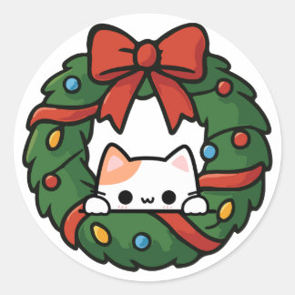 Sticker Rond Christmas Cat