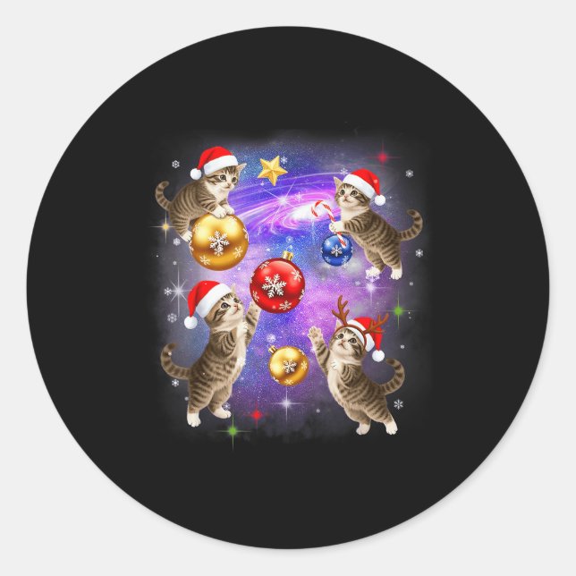 Sticker Rond Christmas Cat In Space Meowy Xmas Ornaments Kitty  (Devant)