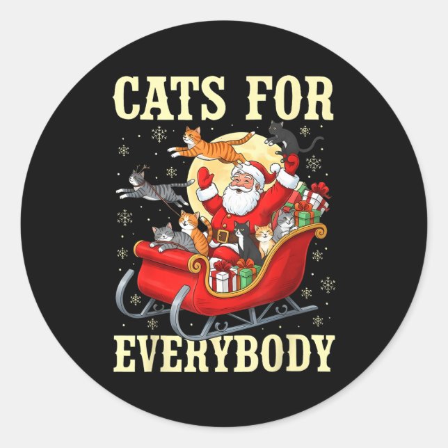 Sticker Rond Christmas Cats For Everybody Santa Lover Holiday  (Devant)