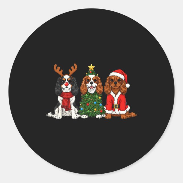 Sticker Rond Christmas Cavalier King Charles Spaniel Santa Rein (Devant)