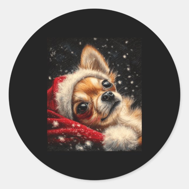 Sticker Rond Christmas Chihuahua On A Long Sleeve  (Devant)