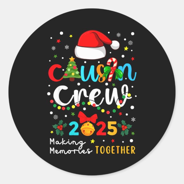 Sticker Rond Christmas Cousin Crew 2025 Santa Kids Men Women Fa (Devant)