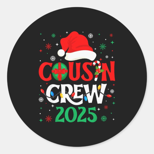 Sticker Rond Christmas Cousin Crew 2025 Xmas Funny Matching Fam (Devant)