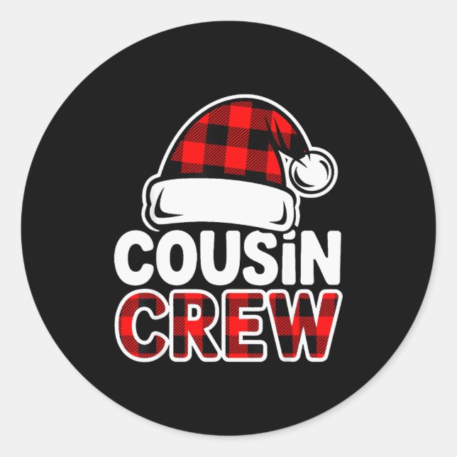 Sticker Rond Christmas Cousin Crew Buffalo Red Plaid Pajamas Fa (Devant)