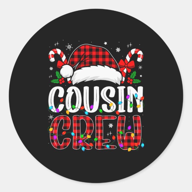 Sticker Rond Christmas Cousin Crew Red Plaid Family Matching Xm (Devant)