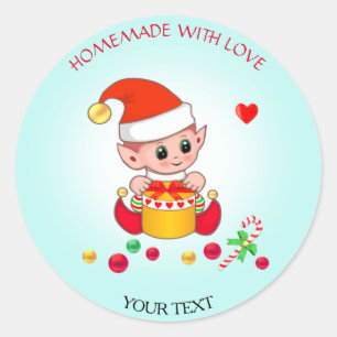 Sticker Rond Christmas Cute Elf pour les cadeaux et fait maison