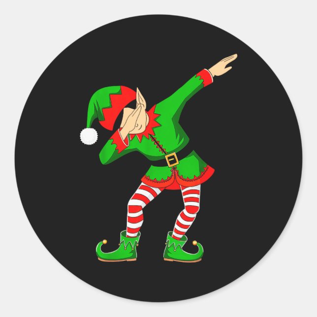 Sticker Rond Christmas Dabbing Elf Santa Hat Boys Girls Kids Xm (Devant)