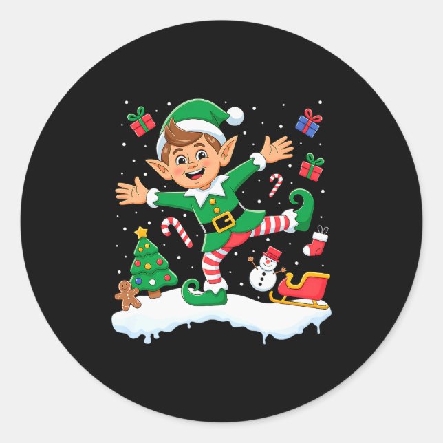 Sticker Rond Christmas Dabbing Elf Tree Lights Boys Kids Dab Xm (Devant)