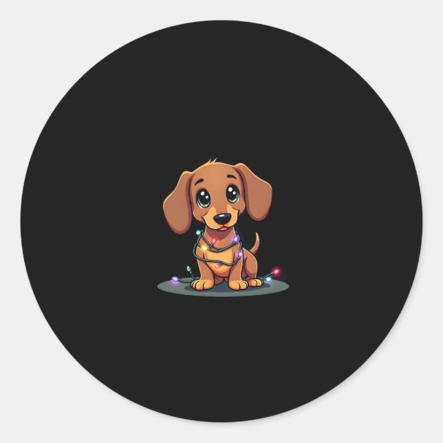 Sticker Rond Christmas Dachshund Lights (1) (Devant)