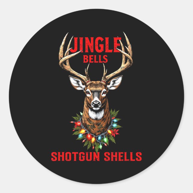 Sticker Rond Christmas Deer Hunting Dashing Through Snow Jingle (Devant)