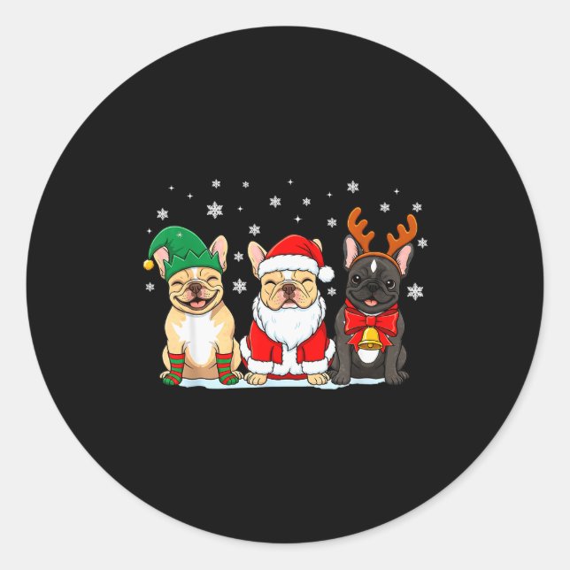 Sticker Rond Christmas Dog French Bulldog Xmas Dog Lover Men Wo (Devant)