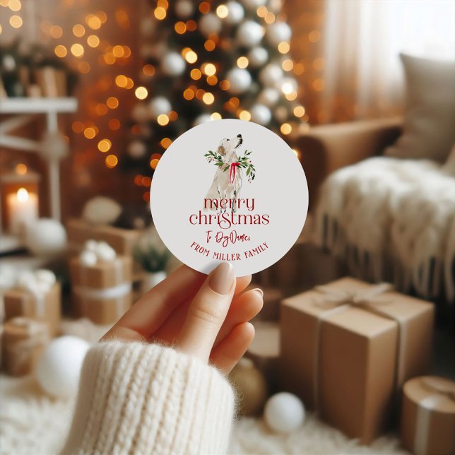 Sticker Rond Christmas Dog Merry Christmas Typography (Créateur téléchargé)