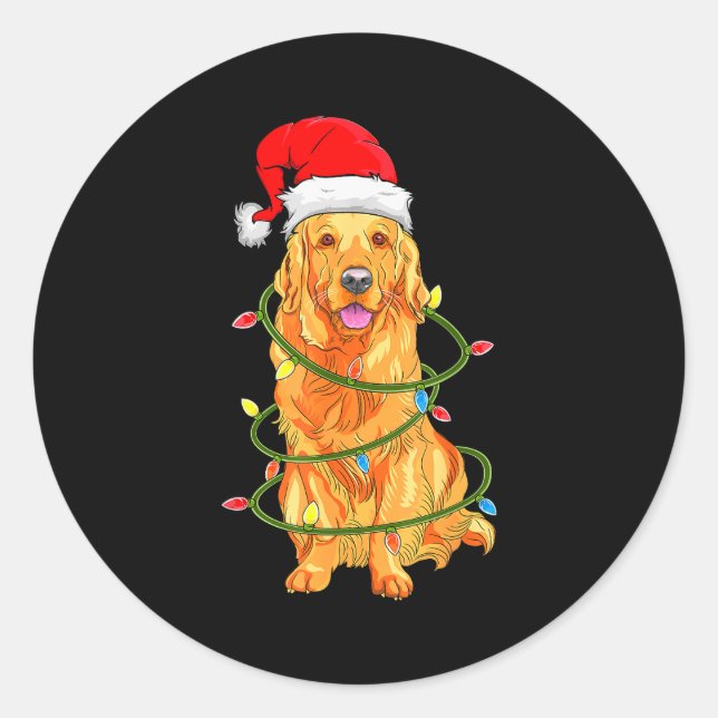 Sticker Rond Christmas Dog Shirt, Christmas Golden Retriever Pa (Devant)