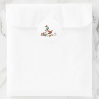 Sticker Rond Christmas Duck Reading Book for Cozy Holiday Reade