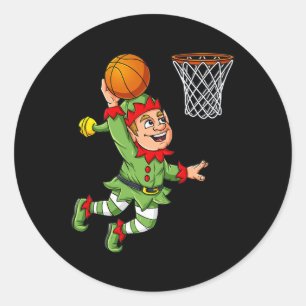 Sticker Rond Christmas Elf Dunking Un Basketball Fun Boys Kids