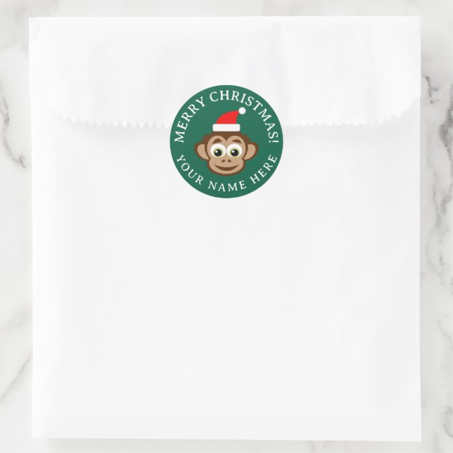 Sticker Rond Christmas envelope seals with cute Santa monkey (Sac)