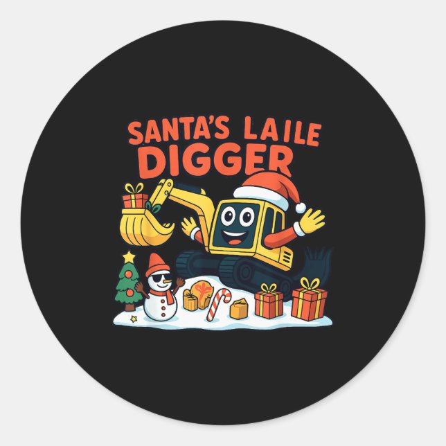Sticker Rond Christmas Excavator Santa Digger Funny Holiday  (Devant)
