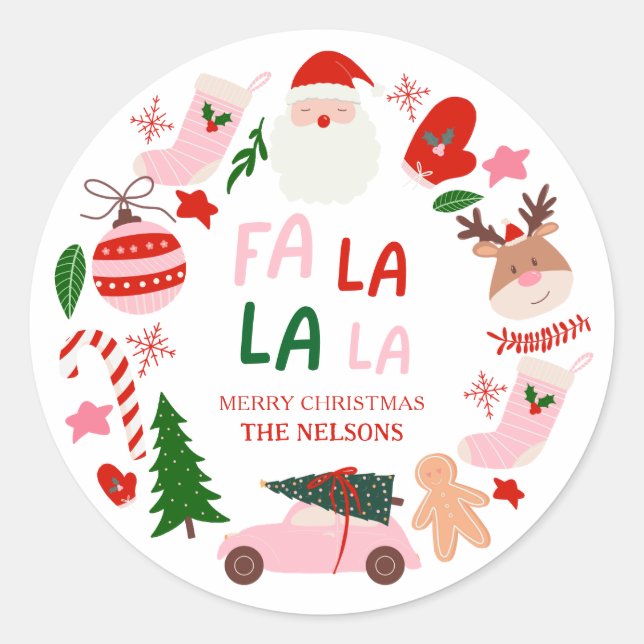 Sticker Rond Christmas Fa La La Red and Green (Devant)