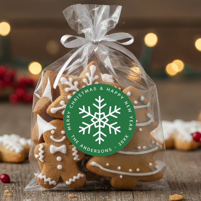 Sticker Rond Christmas Forest Green White Snowflake Holidays  (Créateur téléchargé)
