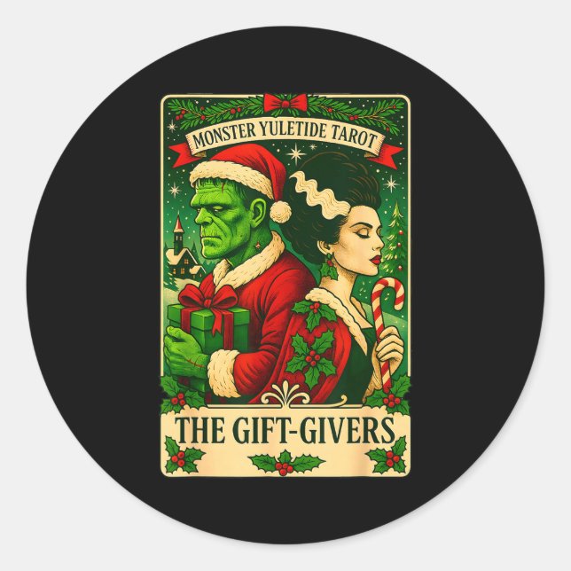 Sticker Rond Christmas Frankenstein And Bride The Lovers Tarot  (Devant)