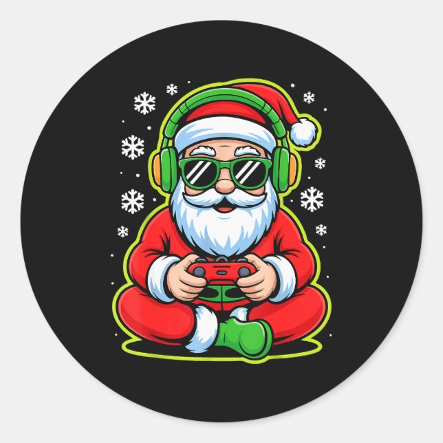 Sticker Rond Christmas Gamer Boys Kids Santa Play Video Game  (Devant)