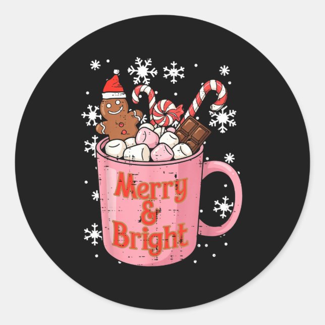 Sticker Rond Christmas Gingerbread Cocoa Merry Bright Xmas Wome (Devant)