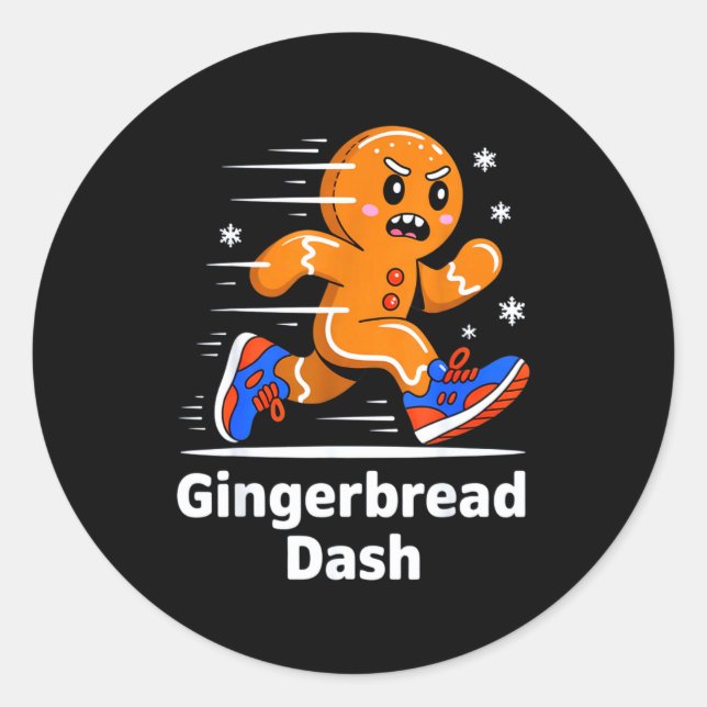 Sticker Rond Christmas Gingerbread Dash Running Runner Xmas Mar (Devant)
