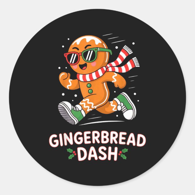 Sticker Rond Christmas Gingerbread Dash Running Runner Xmas Mar (Devant)