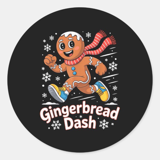 Sticker Rond Christmas Gingerbread Dash Running Runner Xmas Mar (Devant)