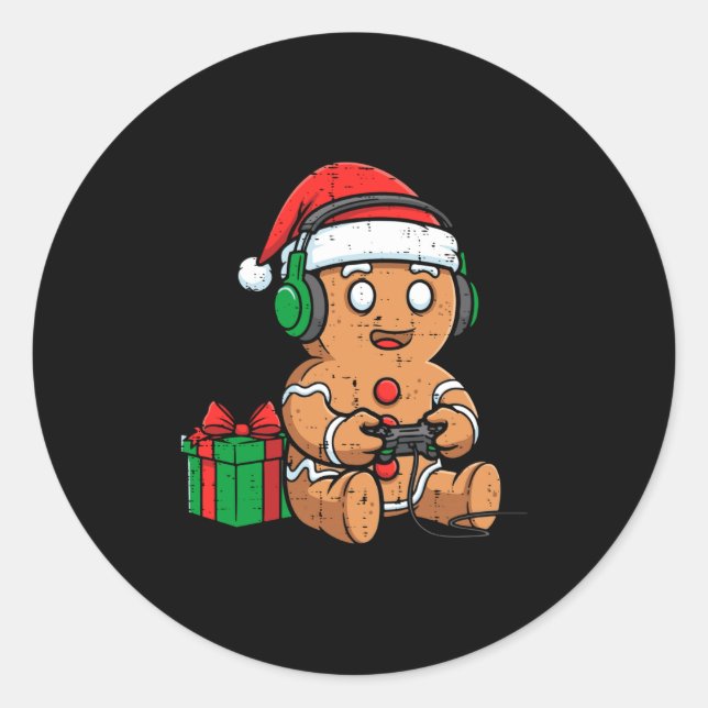 Sticker Rond Christmas Gingerbread Gamer Xmas Gaming Boys Kids  (Devant)