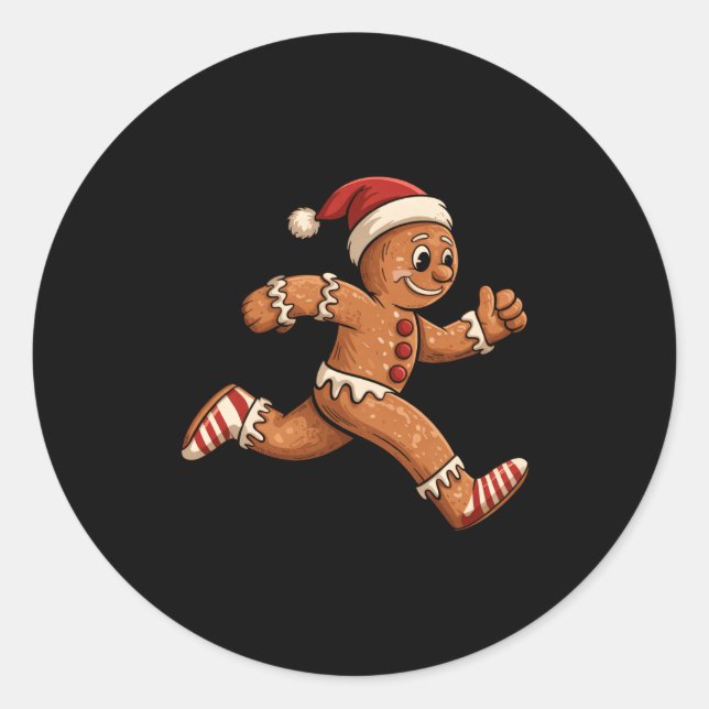 Sticker Rond Christmas Gingerbread Running Funny Runners Pajama (Devant)