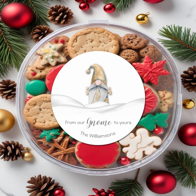 Sticker Rond Christmas Gnome (Christmas 'From our Gnome to Yours' 3" Round Stickers personalized with your name)