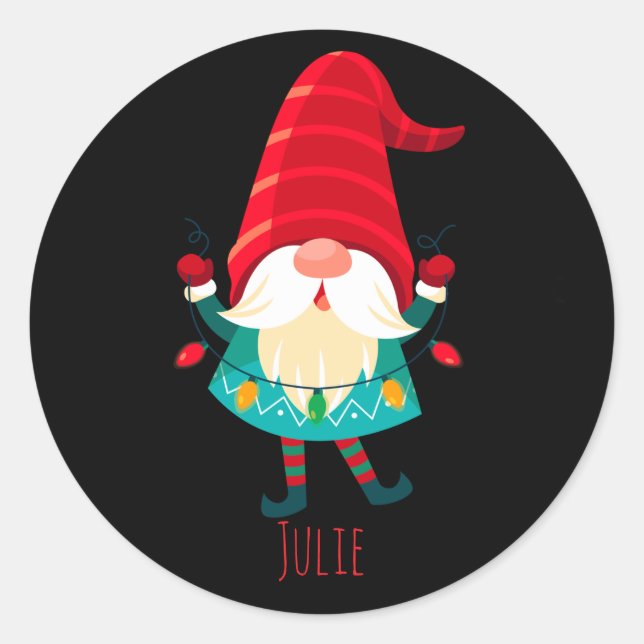 Sticker Rond Christmas Gnome Holding Christmas Lights (Devant)
