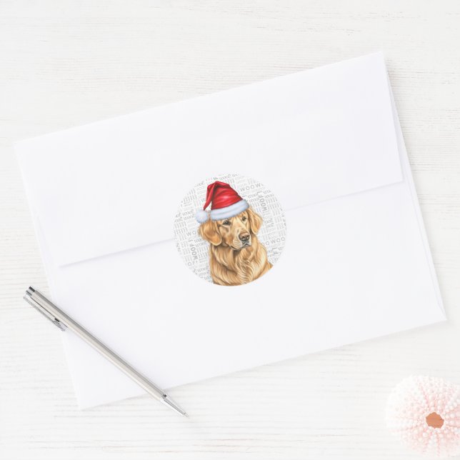 Sticker Rond Christmas Golden Retriever et Woof Art Amoureux de (Enveloppe)