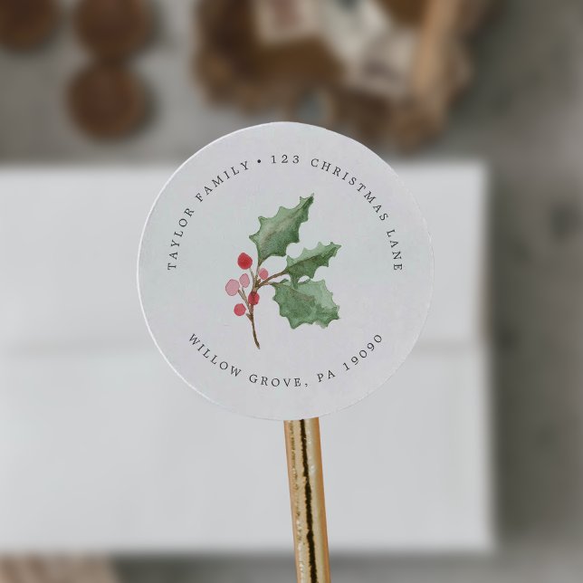 Sticker Rond Christmas Greenery & Berry Circular Adresse de ret (Créateur téléchargé)