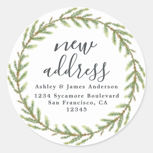 Sticker Rond Christmas Greenery Nous avons déménagé Nouveau éti (Devant)