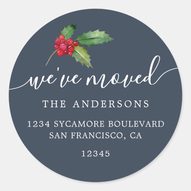 Sticker Rond Christmas Greenery Nous avons déménagé Nouveau éti (Devant)