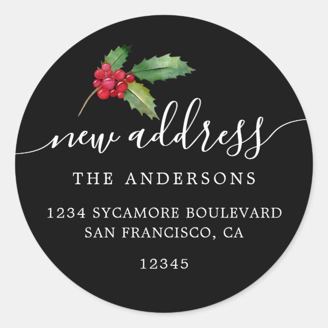 Sticker Rond Christmas Greenery Nous avons déménagé Nouveau éti (Devant)
