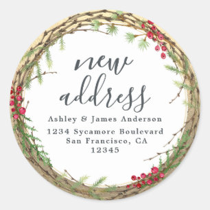 Sticker Rond Christmas Greenery Nous avons déménagé Nouveau éti
