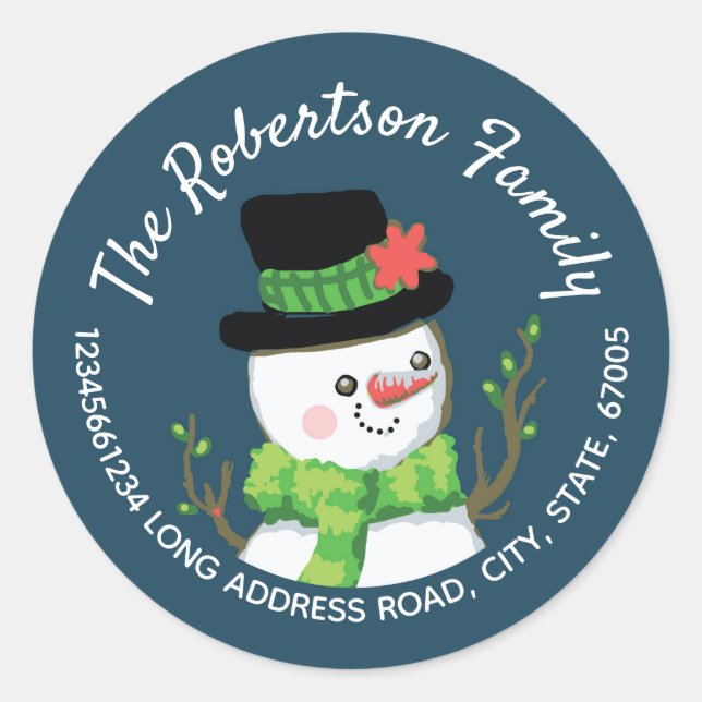 Sticker Rond Christmas Happy Snowman Adresse de retour Blue (Devant)