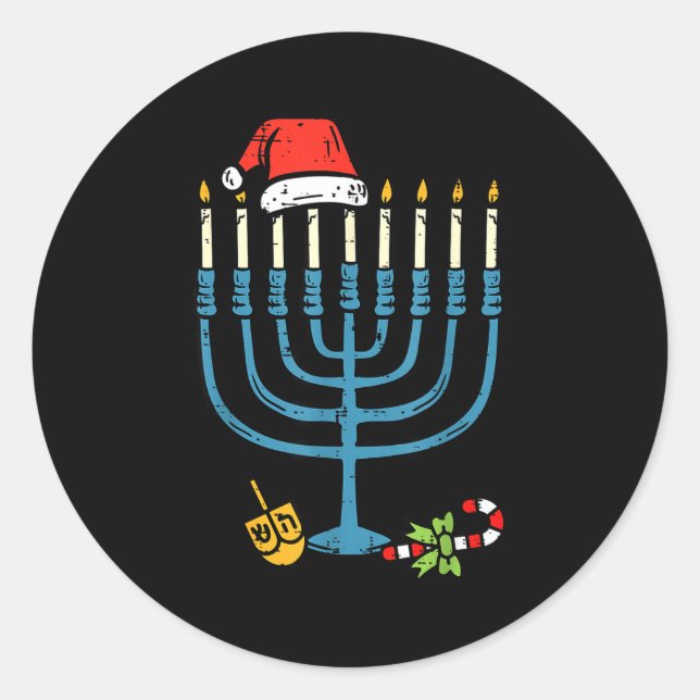 Sticker Rond Christmas Hat Menorah Jew Hanukkah Chanukah Men Wo (Devant)