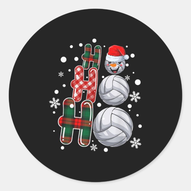 Sticker Rond Christmas Ho-ho-ho Santa Snowman Volleyball Xmas P (Devant)